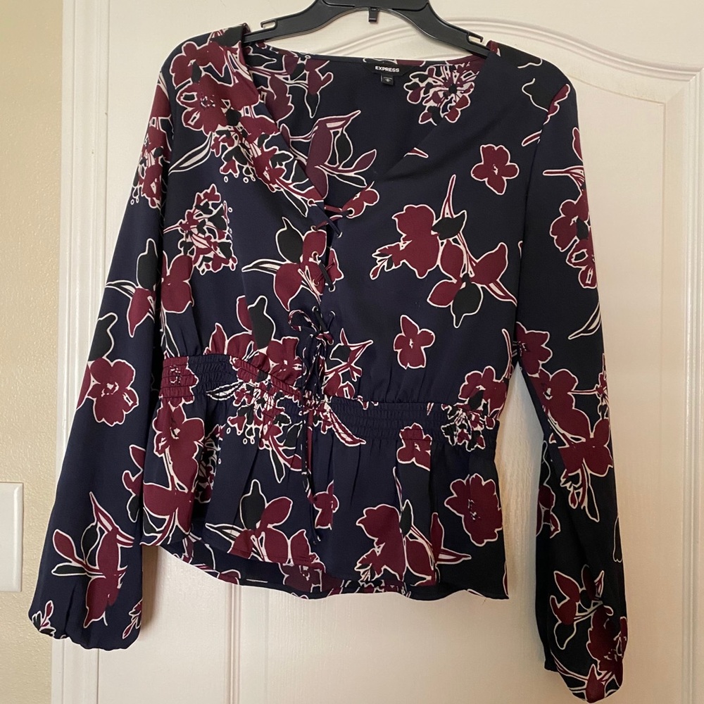 Ruched Flower Detail Silk Top NWOT